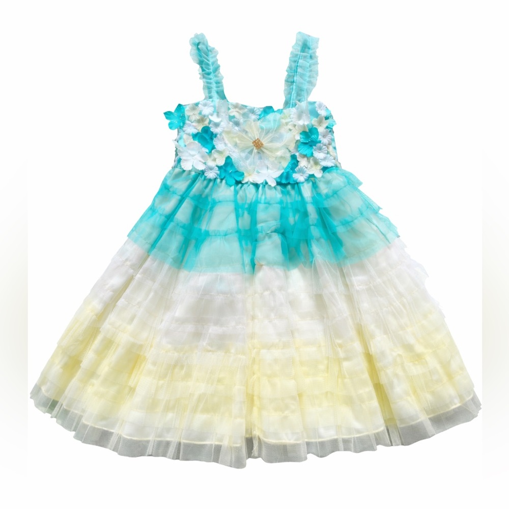 Le Pink / Little Mass Summer Fun Tulle Smocked Back Ruffle Dress Girls 4T 4 NWT - Picture 4 of 4
